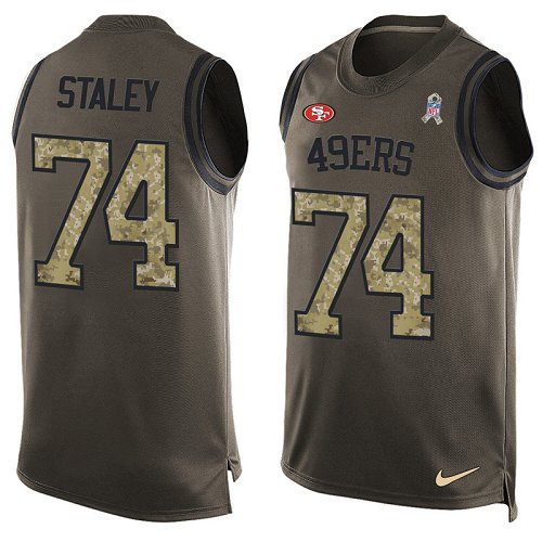 Men's Limited Joe Staley Nike Jersey Green - #74 Salute to Service Tank Top NFL San Francisco 49ers